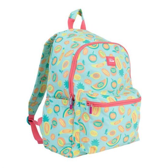 Mochila escolar clásica 2 cremalleras (22 l) serie especial Frutikis,verde y naranja